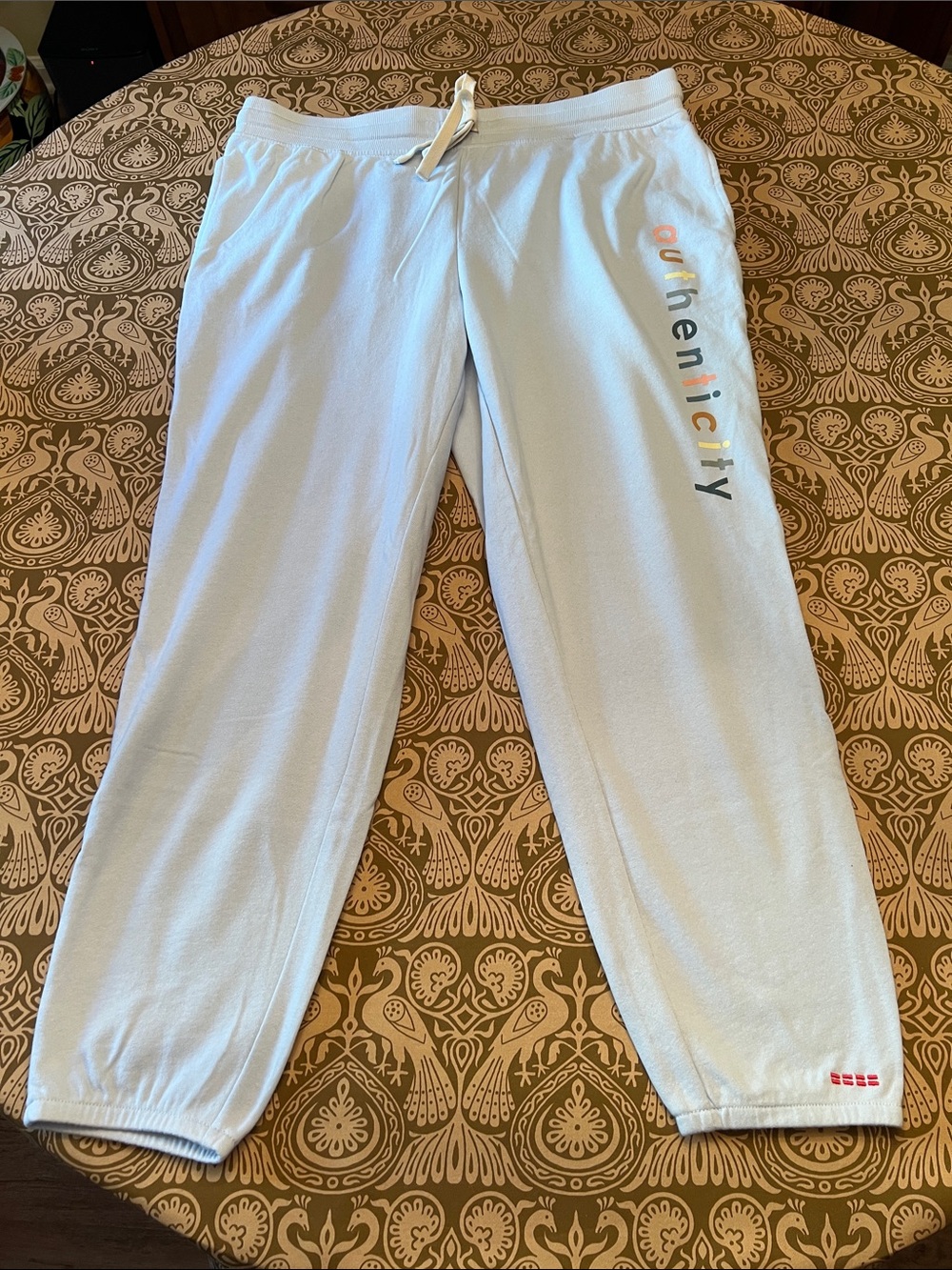 Peace Love World Light Blue Joggers with Multicolor 'authenticity' Side Print